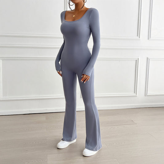 Dame figursyet jumpsuit med lange ærmer og smalle ben Stilla