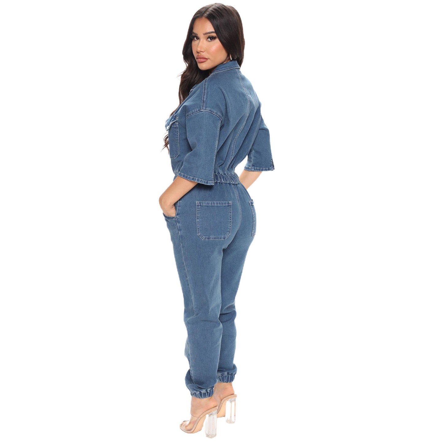 Dame Denim Jumpsuit med talje og knapdetaljer Stilla