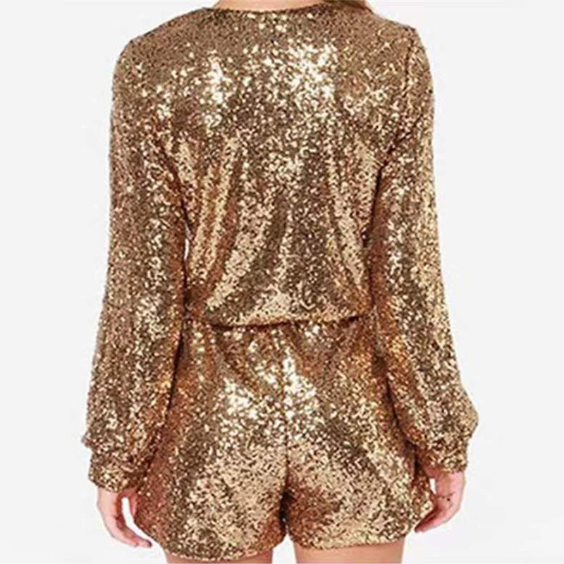 Dame Funklende Jumpsuit med skinnende palietter og dyb V-udskæring Stilla
