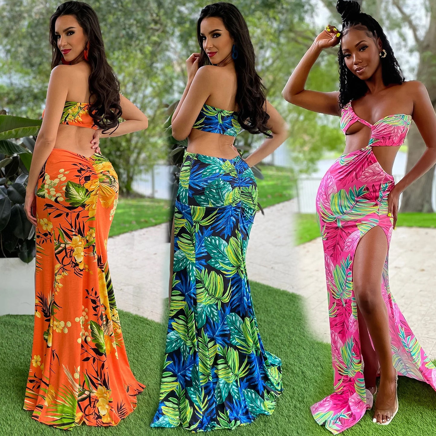 Dame Cut-Out Tropical Maxi Kjole Stilla