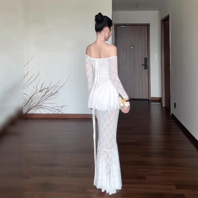 Dame Elegant blonde aftenkjole med off-shoulder udskæring og sideslids Stilla