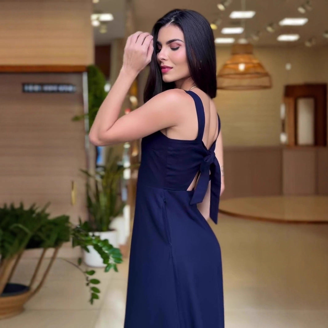 Dame Elegant Firkantet Uddannelse Maxikjole med Høj Split Stilla