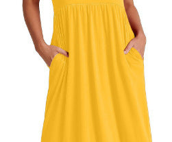 Dame afslappet maxikjole med elastisk talje og dyb flæse Stilla