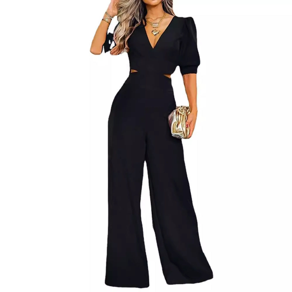 Damer Elegant Jumpsuit med dyb V-hals og brede ben Stilla