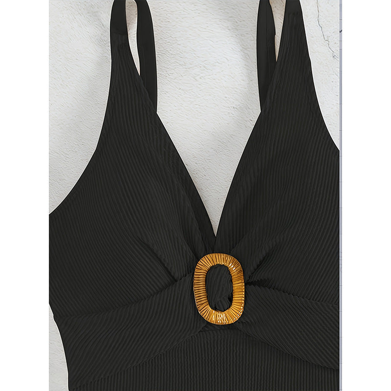 Dame Elegant Éntpiece-Svømmetøj med dyb V-udskæring og modiske bindedetaljer Stilla