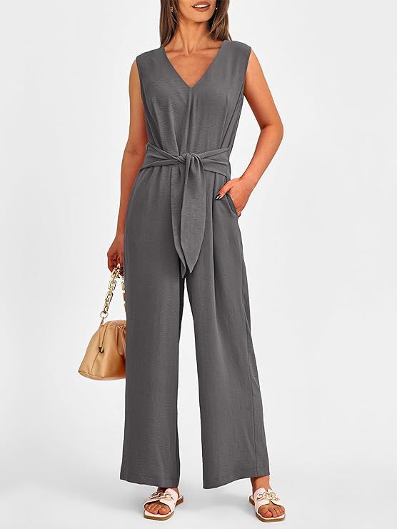 Dame Jumpsuit med elegant V-halsudskæring og bælte Stilla