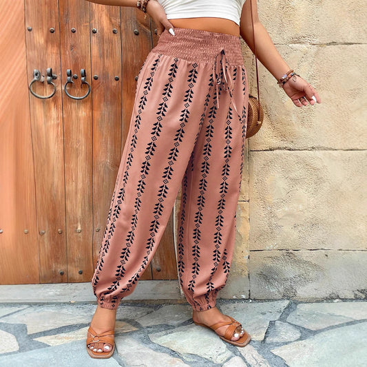 Dame afslappet Harem-bukser med elastisk talje og unik tryk Stilla