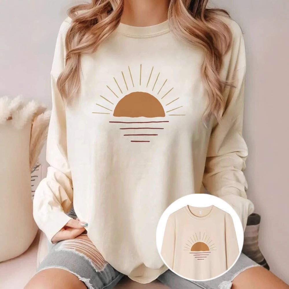 Dame afslappet langærmet skjorte med solmotiv og moderne snit Stilla