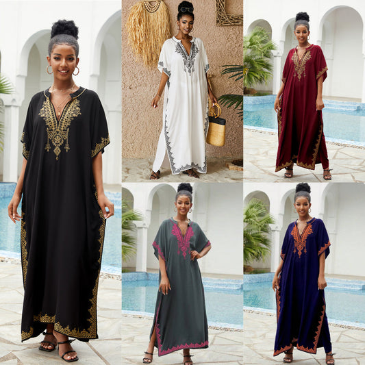 Dame elegant Kaftan-kjole med kunstneriske dekorationer og sidelængdesplit Stilla