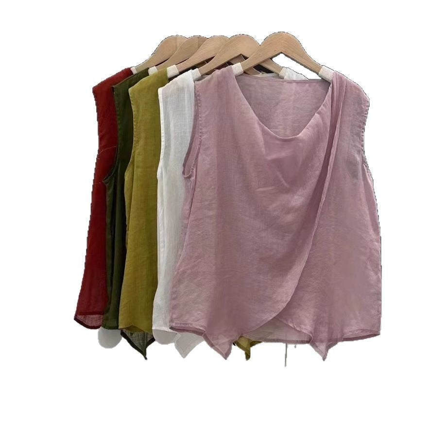 Dame Draperet Linned Ærmeløs Top Stilla