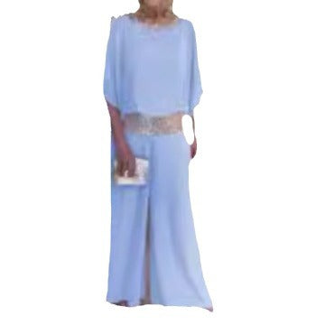 Dame elegant jumpsuit med glitrende taljebælte og flydende overdel Stilla