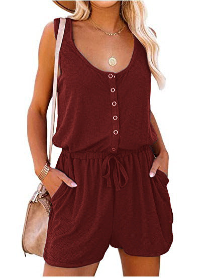 Dame behagelig jumpsuit med knaplukning og sidelommer Stilla