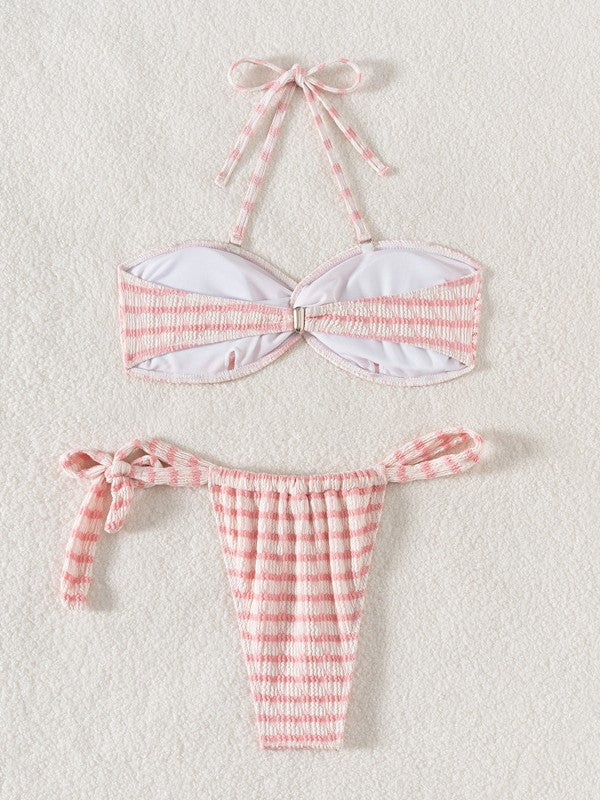 Dame Cut-Out Rynkning Bandeau Bikini Sæt Stilla