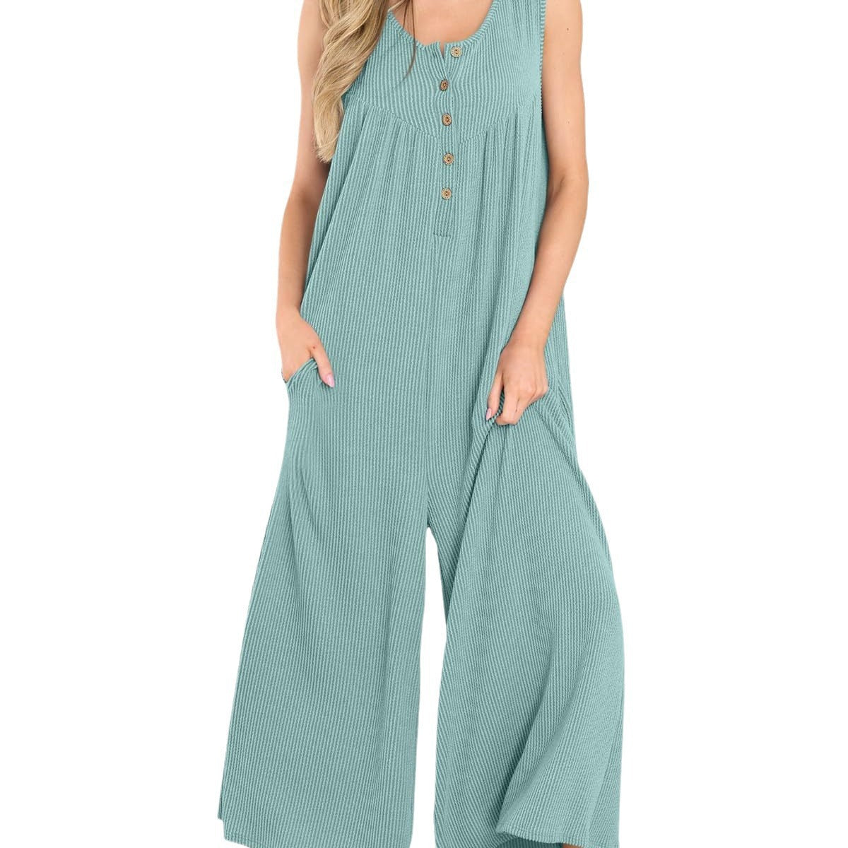 Dame Casual Jumpsuit med knaplukning og bredt ben Stilla