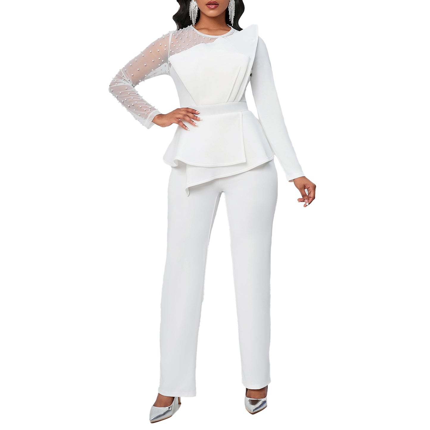 Dame Elegant Jumpsuit med asymmetrisk design og voluminøs peplum Stilla