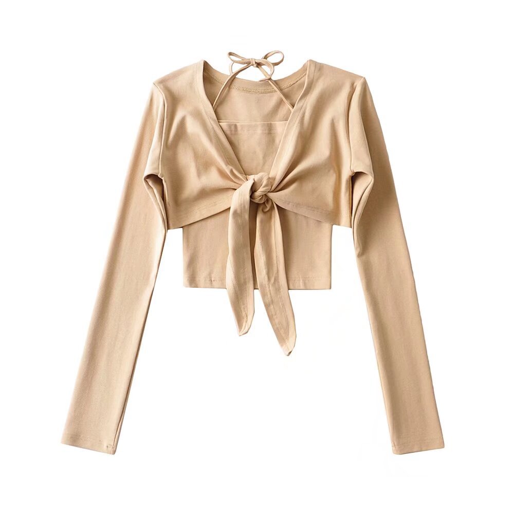 Dame Cropped Langærmet Top med legende knude-design Stilla