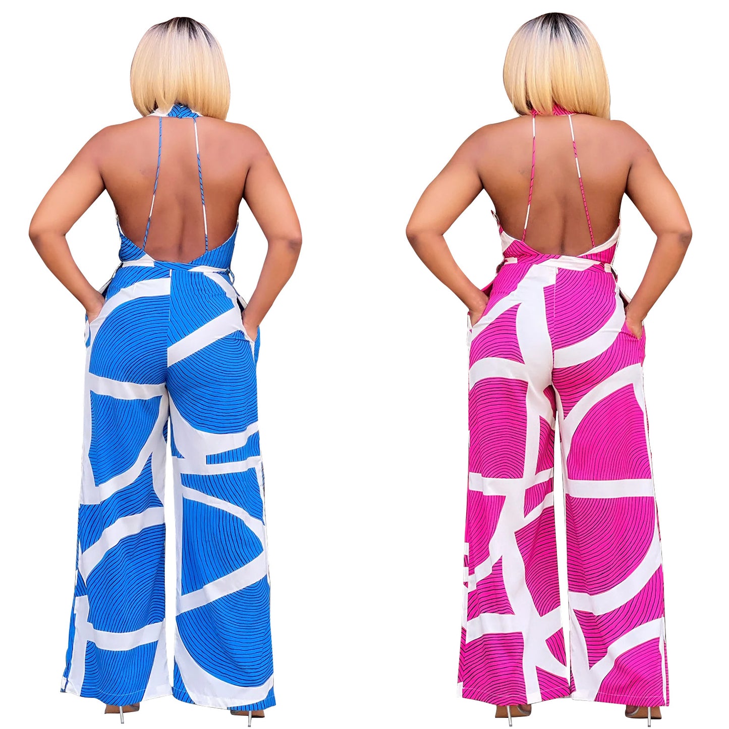 Dame Trendy Jumpsuit med dyb V-hals og bredt ben Stilla