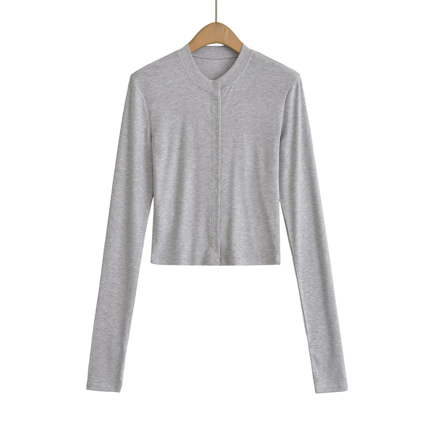 Dame cropped Langærmet skjorte med elegant knapliste og fint ribbet materiale Stilla