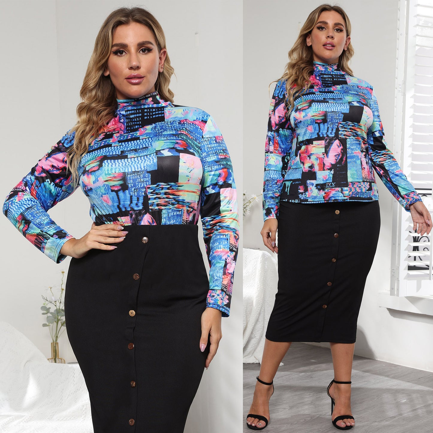 Dame elegant højtstående Midi kjole Stilla