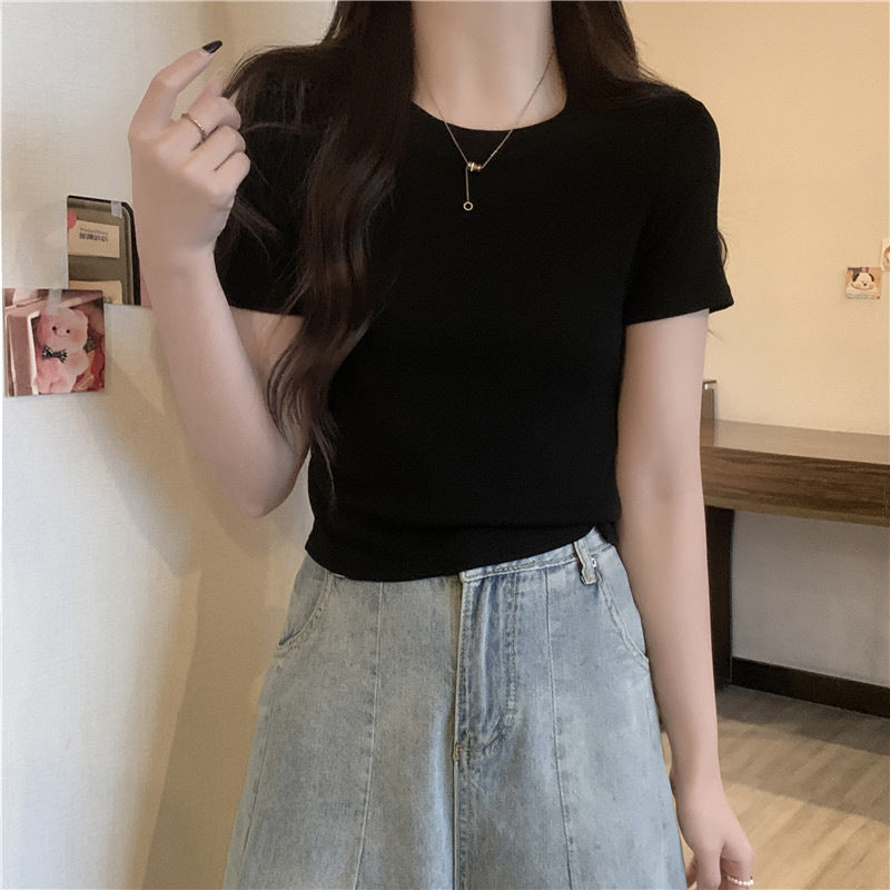 Dame Cropped Fitted Basic T-Shirt Stilla