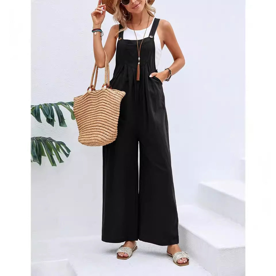 Dame jumpsuit med bred ben og knapdetaljer Stilla