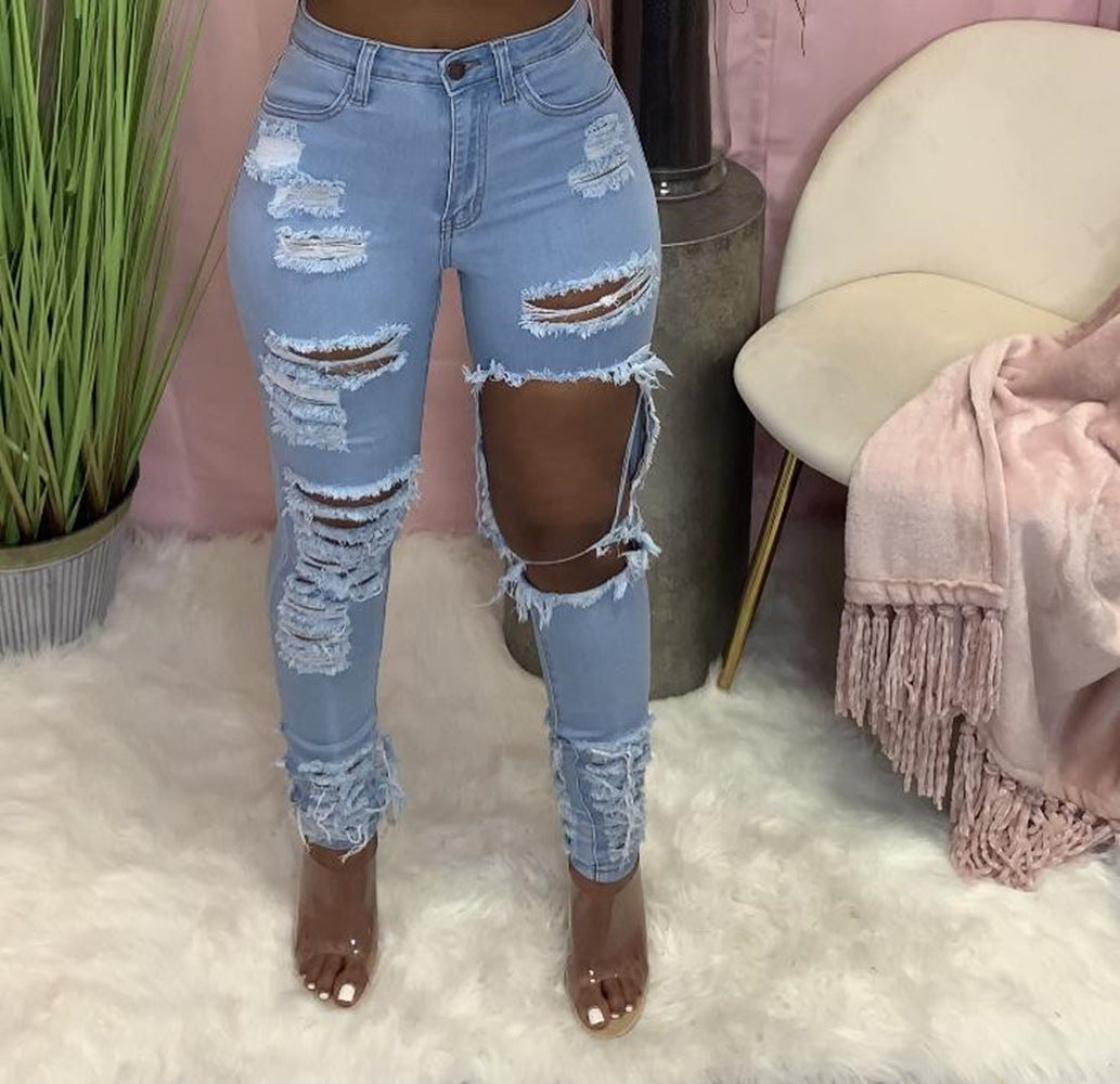 Dame Destroyed Skinny Jeans med sidelæns Cut-Out Stilla