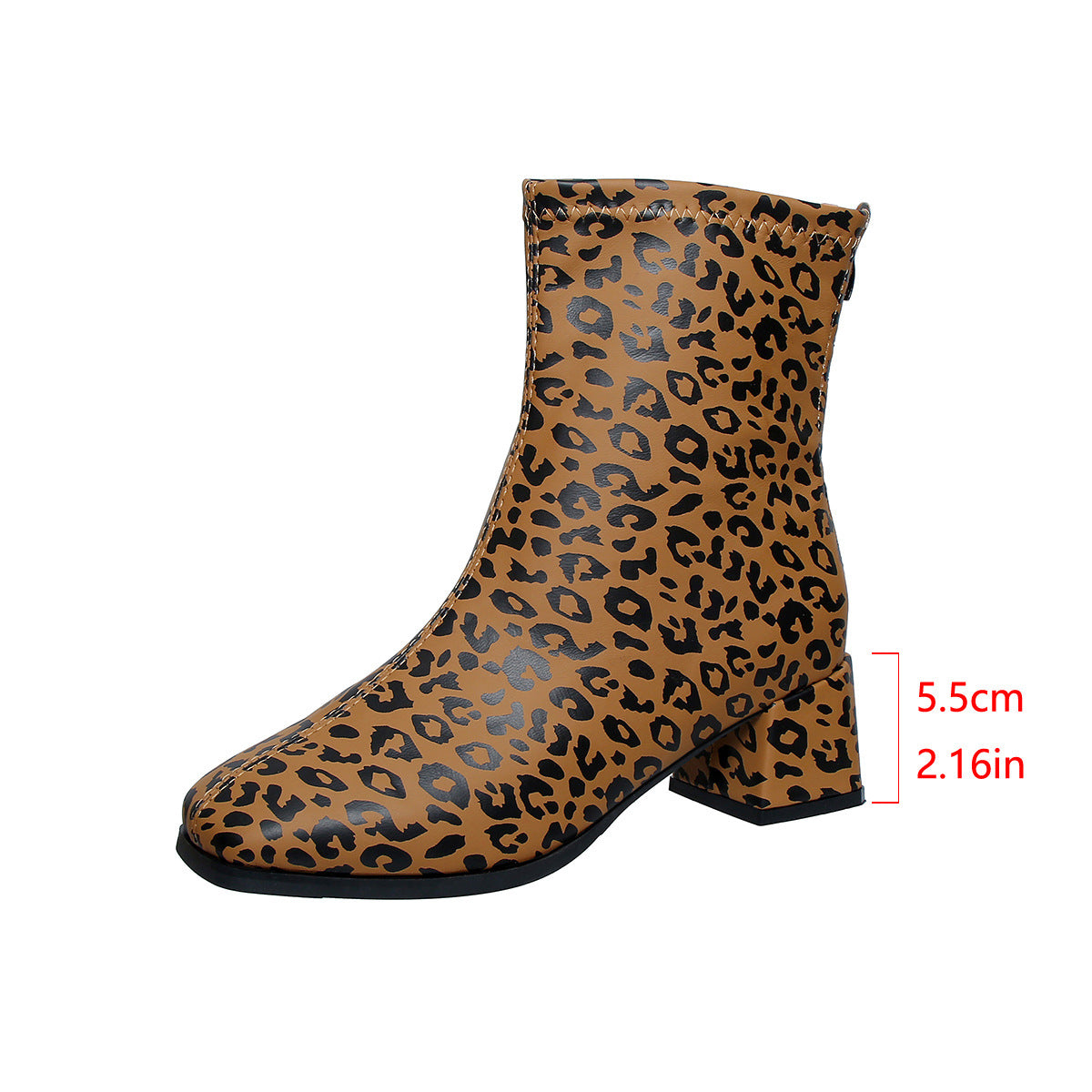 Dame Ankelstøvler med moderigtigt leopardmønster og komfortabel blokhæle Stilla