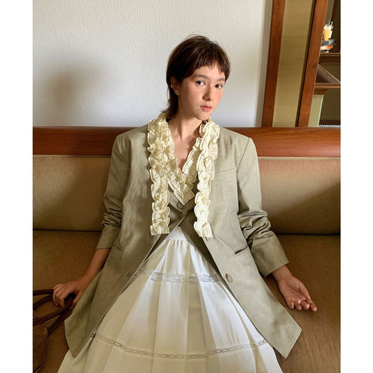 Dame elegant blazer med rynket krave og fin tekstur Stilla