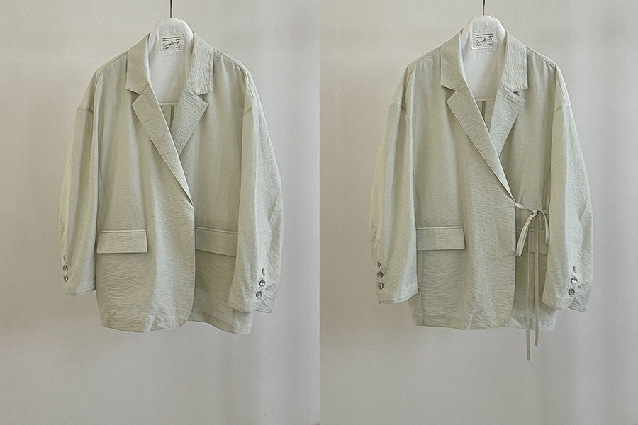 Dame afslappet oversized blazerjakke med justerbar taljesnor og skrå revers Stilla