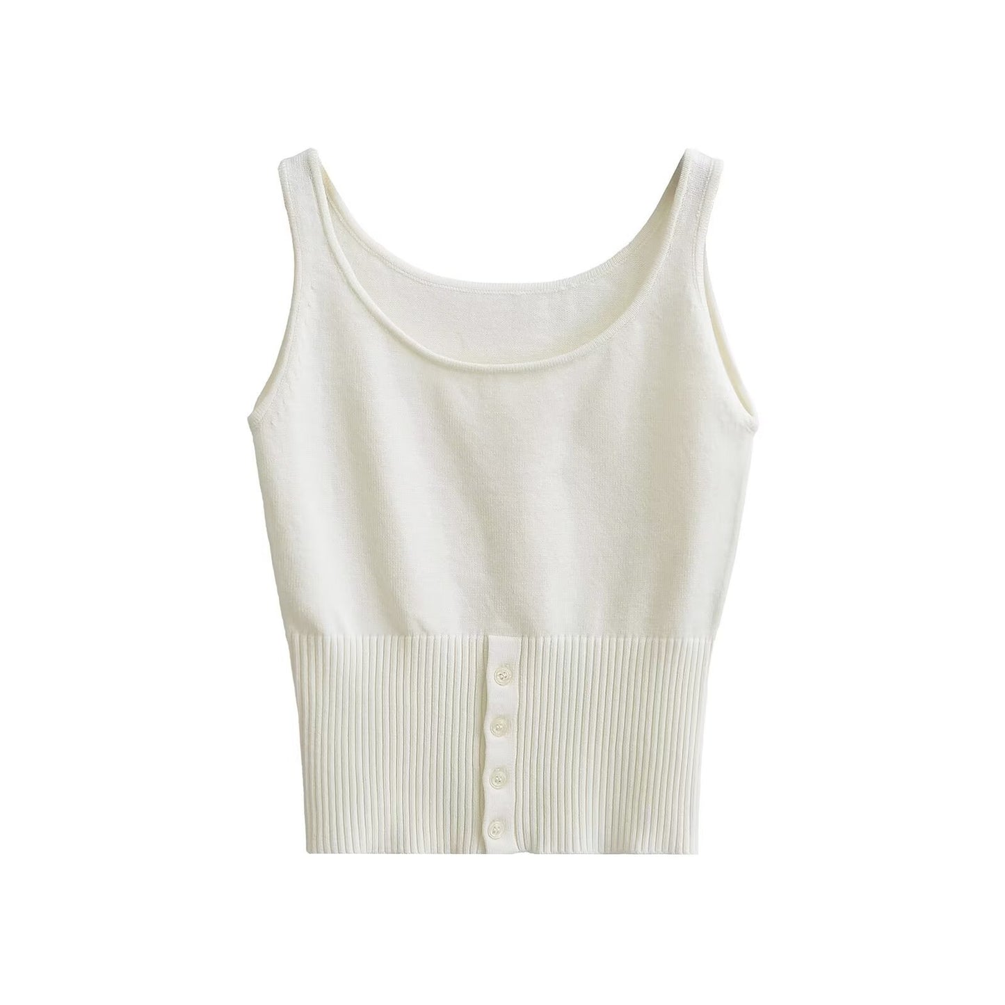 Dame cropped tanktop med elegant ribdesign og praktiske knapdetaljer Stilla
