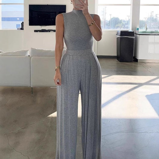 Dame Elegant Jumpsuit med høj krave og vide ben Stilla