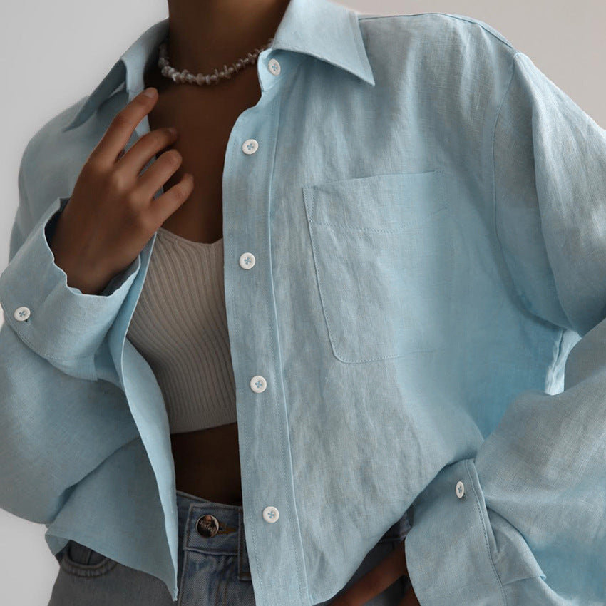 Dame afslappet skjorte-bluse i let linenmix Stilla