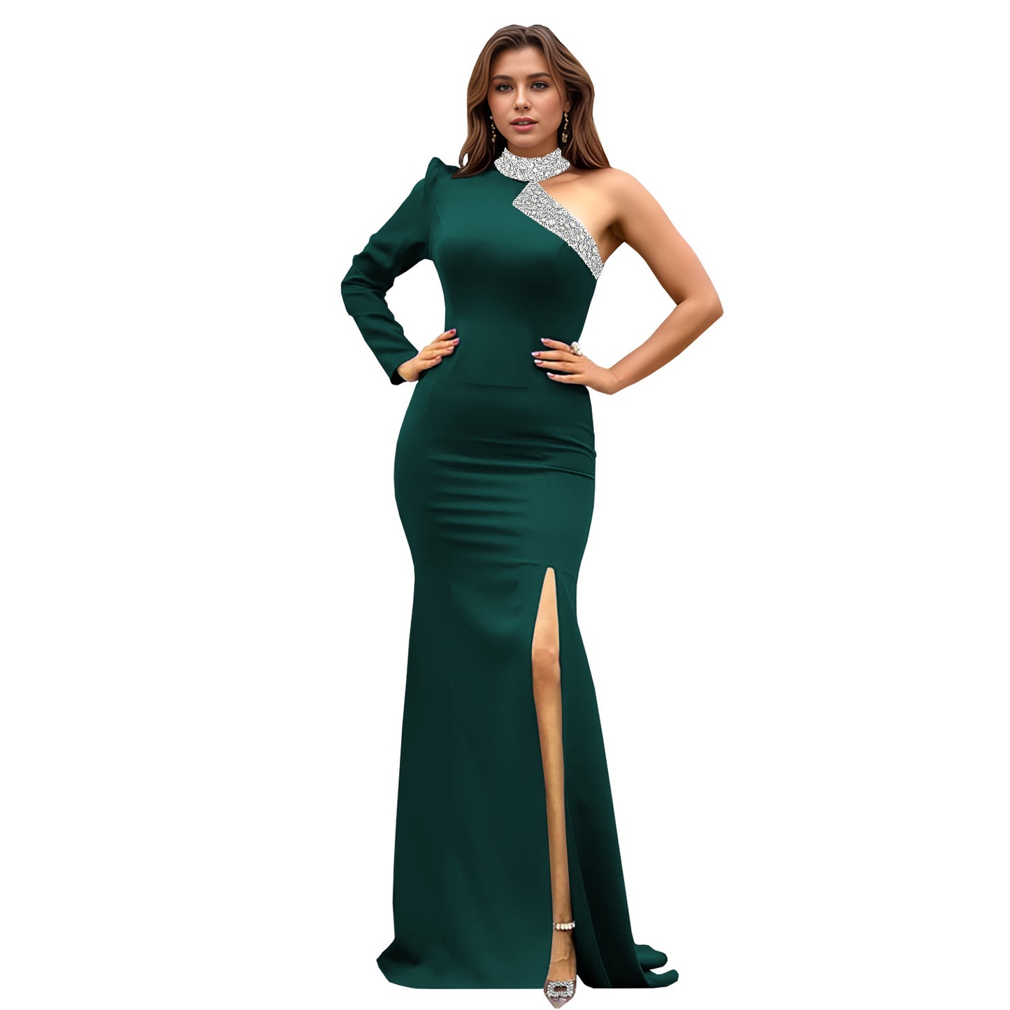 Dame Elegant aftenkjole med asymmetrisk snit og glamorøse strasspynt Stilla