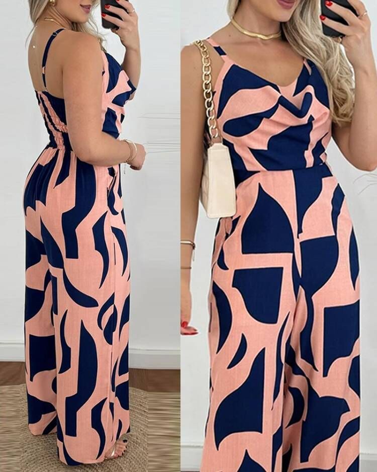 Dame Elegant skåret Jumpsuit med draperingsdetaljer og blomsterprint Stilla