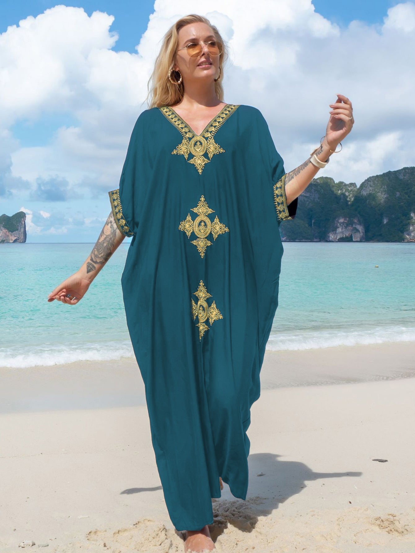 Dame elegant kaftan med kunstnerisk broderi og afslappet snit Stilla