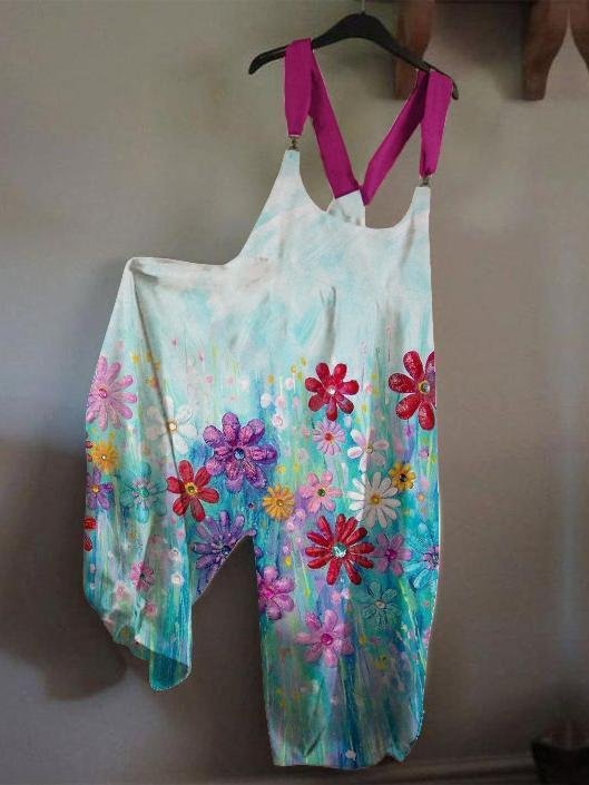 Dame Casual Jumpsuit med farverigt mønster og bredt skårne ben Stilla