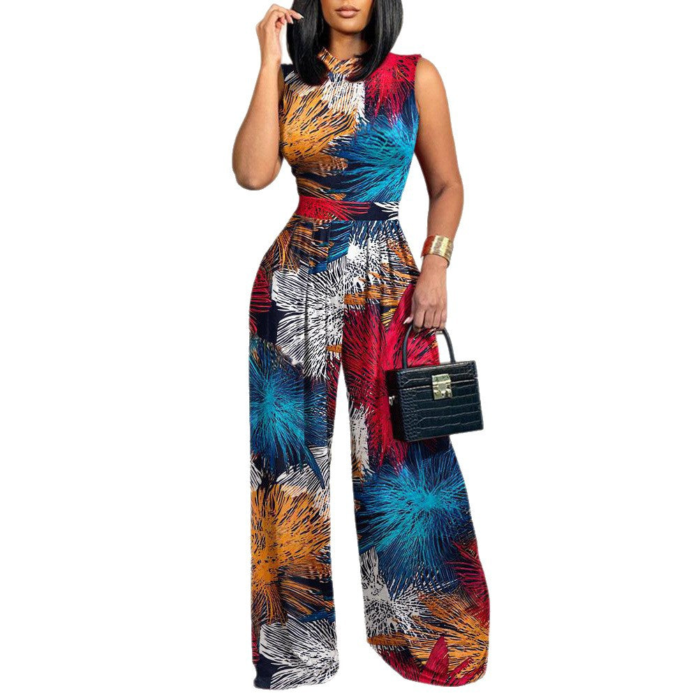 Dame Elegant Jumpsuit med vidde ben og grafisk mønster Stilla