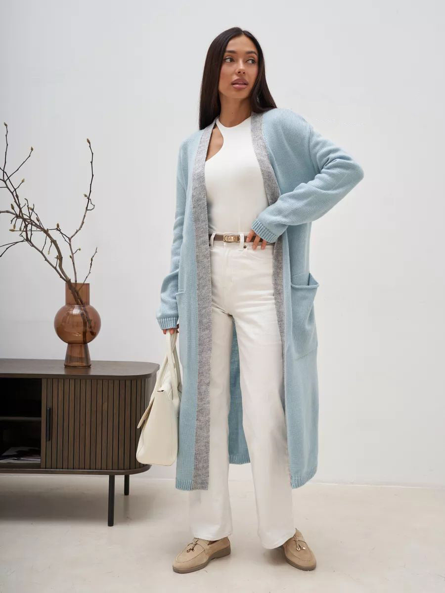 Dame elegant cardigan med talje bælte og dybe lommer Stilla