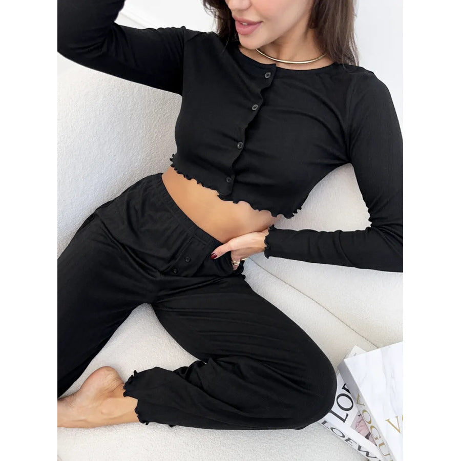 Dame cropped skjorte med knaplukning og bølget søm Stilla