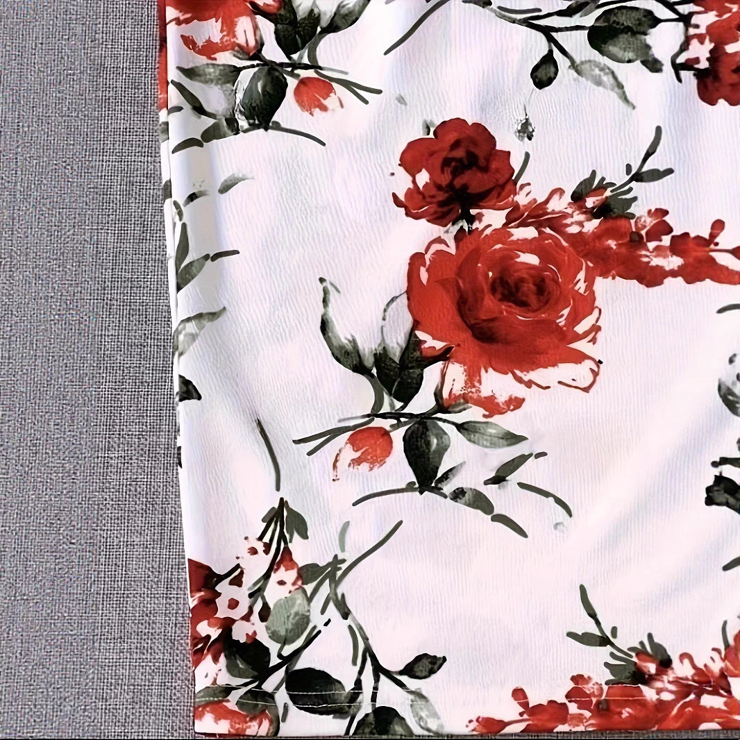 Dame Elegant blyantskørt med blomster mønstre og elastisk talje Stilla