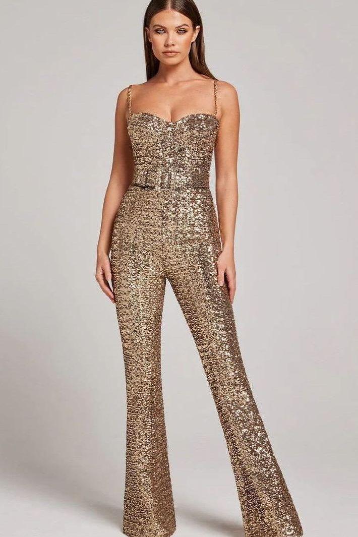Stilla | Kæde Bælte Paillet Jumpsuit
