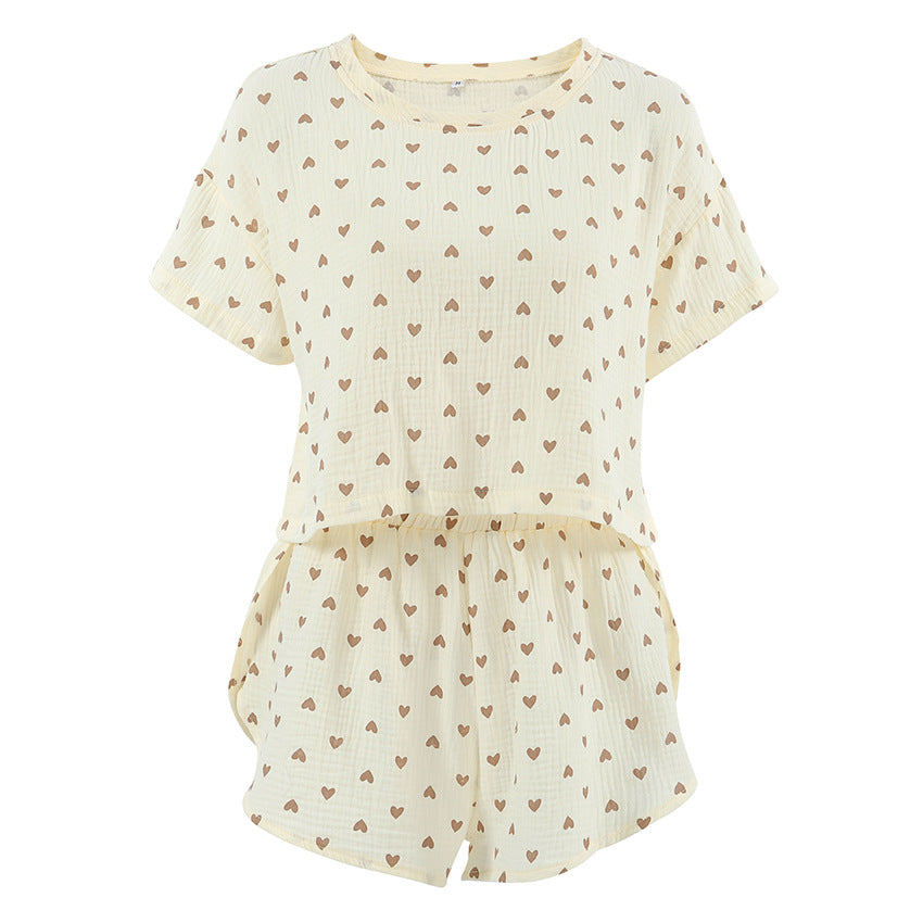 Dame cropped top og shorts-sæt med hjerte-design Stilla