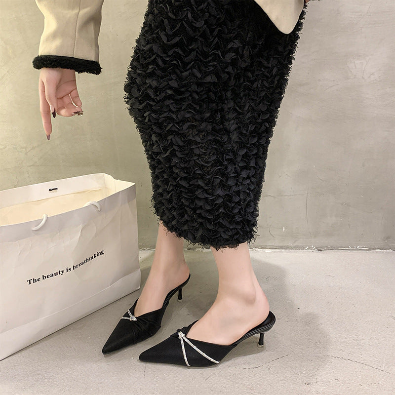 Dame Elegant Åben-Tå Slingback-Hæle med Strass-Accent Stilla