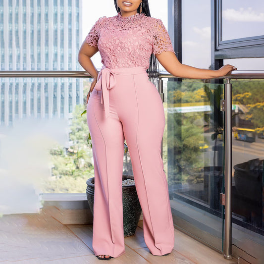 Dame Elegant Jumpsuit med raffineret spids top og vide ben Stilla