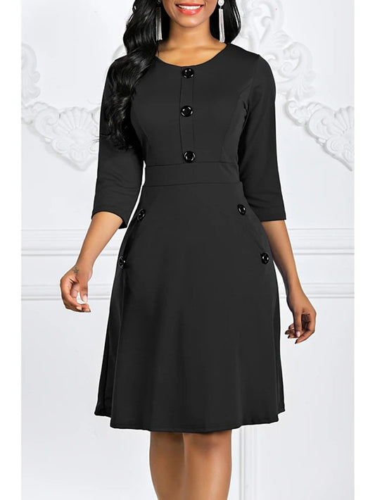 Dame A-linie kjole med knapdetaljer og lommer Stilla