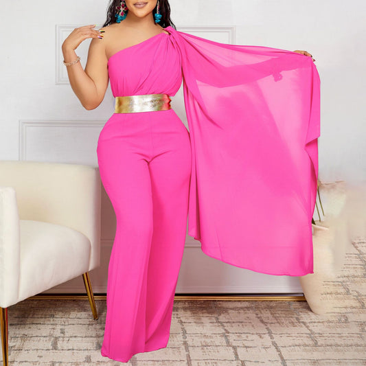 Dame elegant jumpsuit med asymmetrisk snit og glamorøs talje bælte Stilla