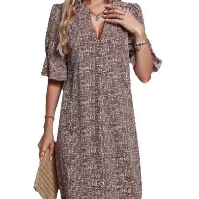 Dame afslappet blomsterkjole med V-udskæring og udstrakte ærmer Stilla