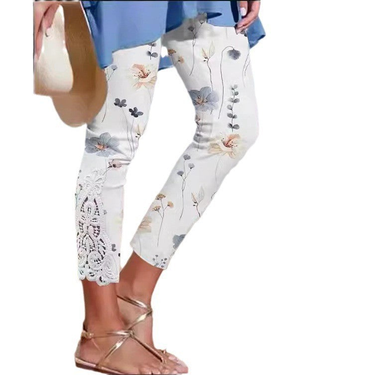 Damer blomster mønster leggings med spids kant Stilla