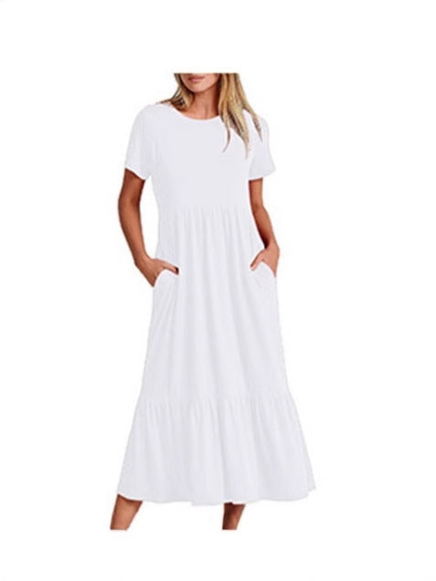 Dame afslappet maxikjole med elastisk talje og dyb flæse Stilla