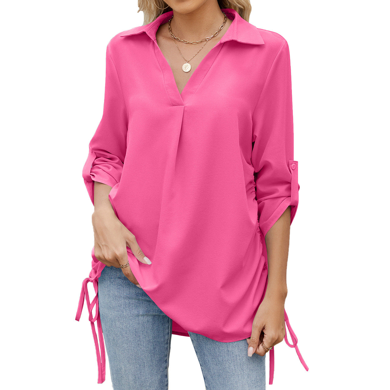 Stilla | Lys uden revers løs midtærmet chiffon top
